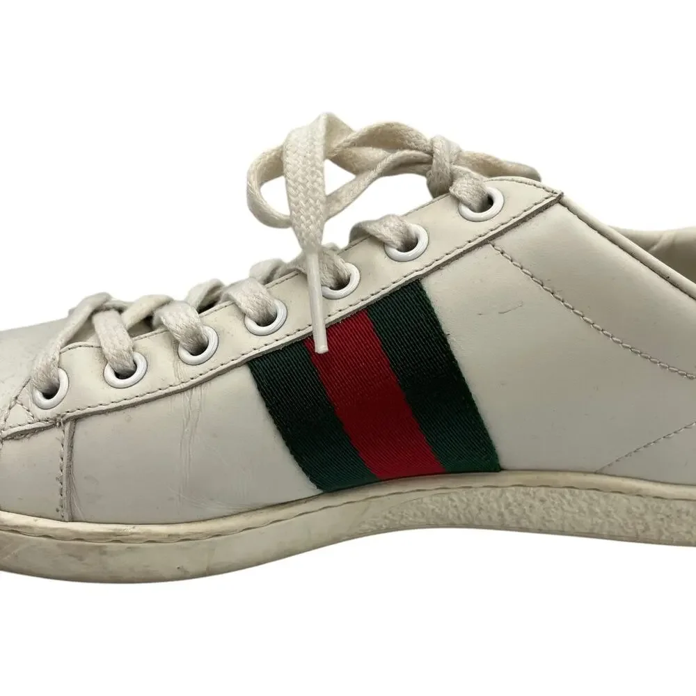 Gucci Sneakers Shoes Ace Web Stripe Leather Low Top White Red Green Size 38 / 8